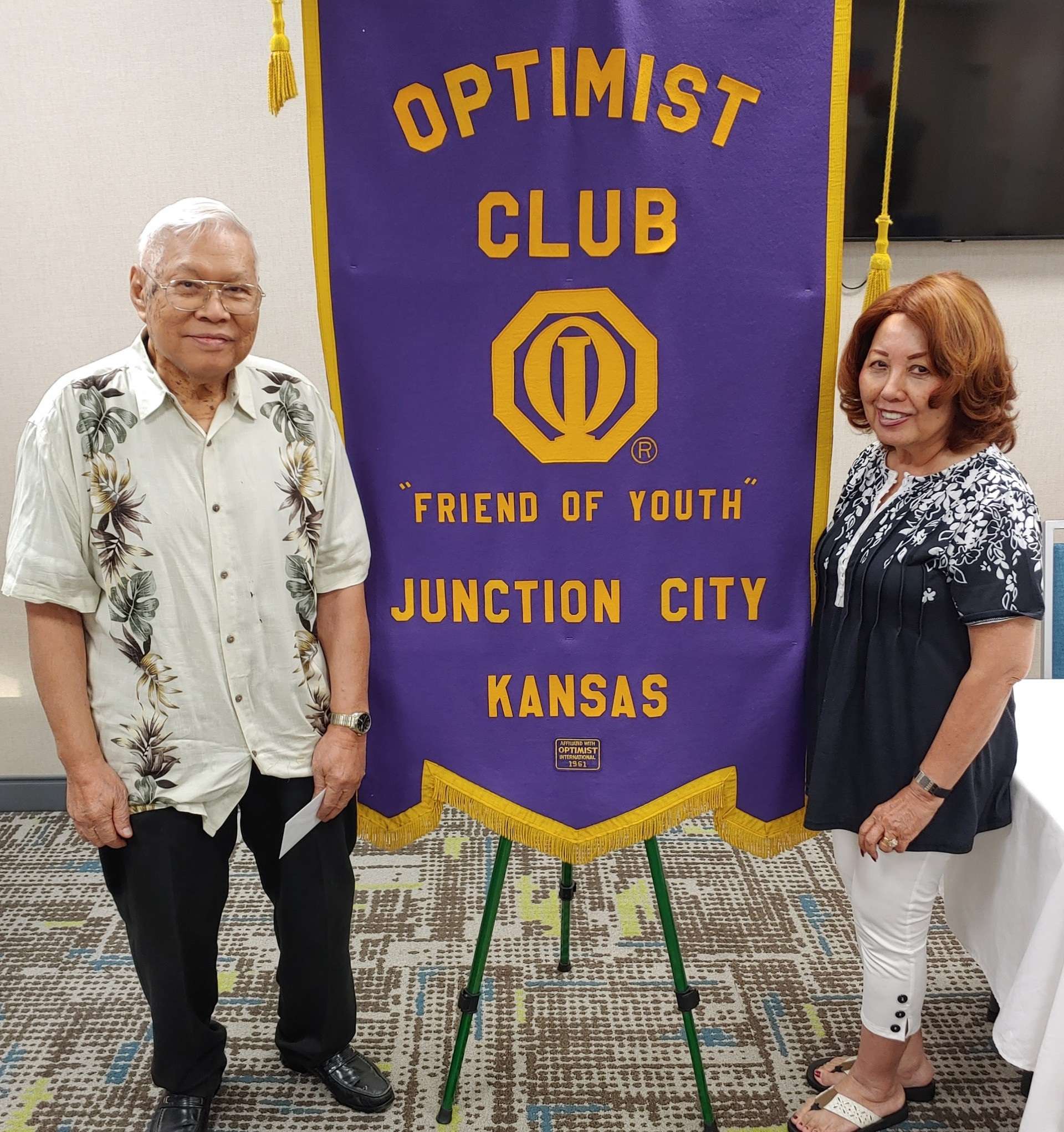 Pictured left to right are Frank Catalo and Nita Miller, President of the JC Breakfast Optimist Club