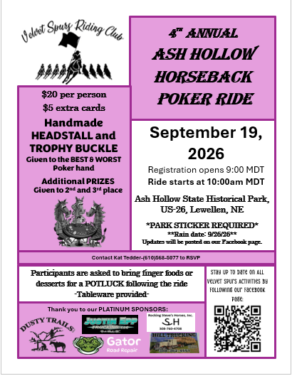 Velvet Spurs Riding Club 4th Annual Ash Hollow Horseback Poker Ride