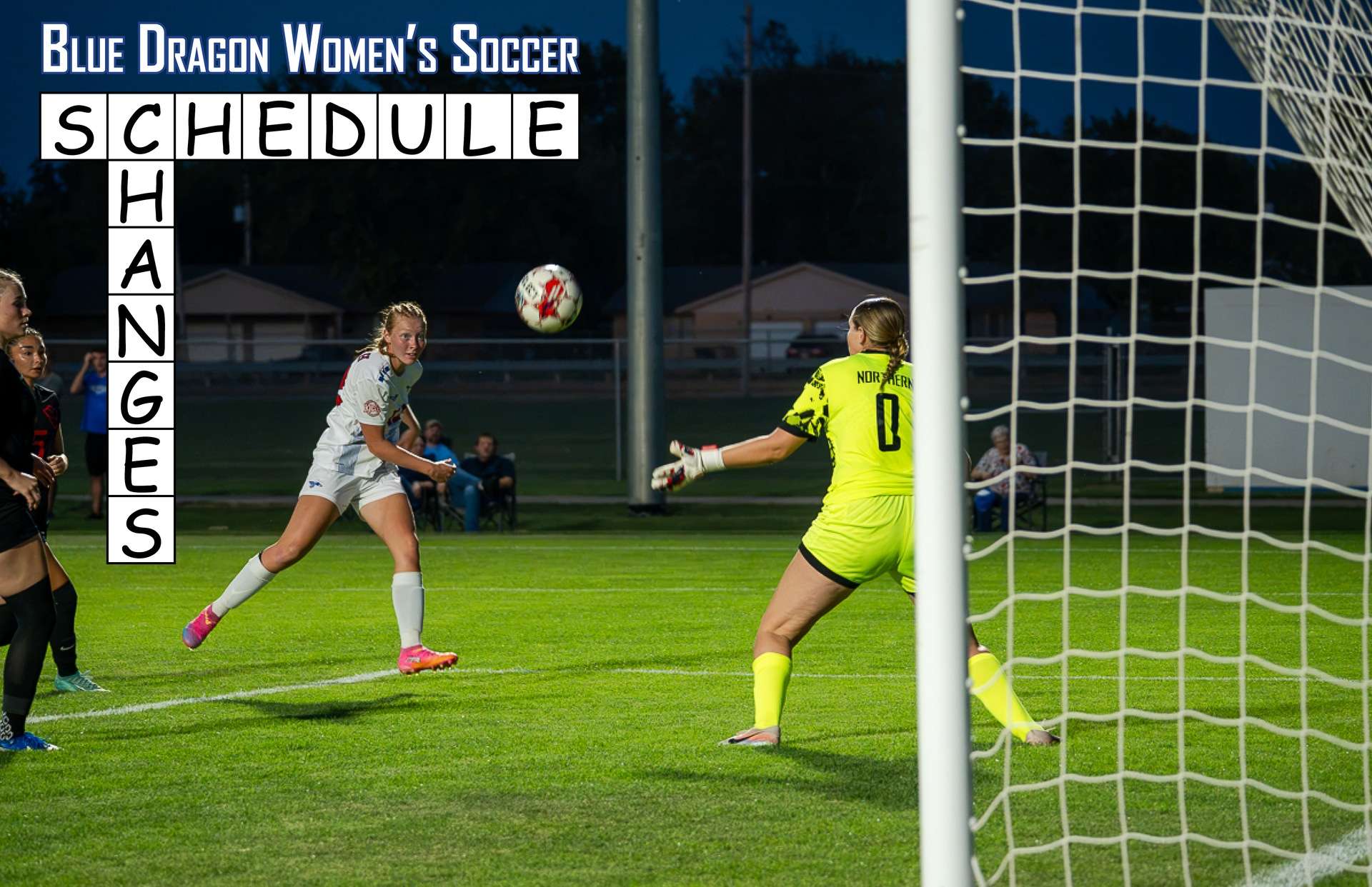 The Blue Dragon women's soccer team has announced that its next two games will have time changes because of the heat wave. Friday's game against Iowa Western in Hutchinson will now start at 7:30 p.m. and the Dragons' KJCCC opener next Wednesday at Barton is now kicking off at 11 a.m.