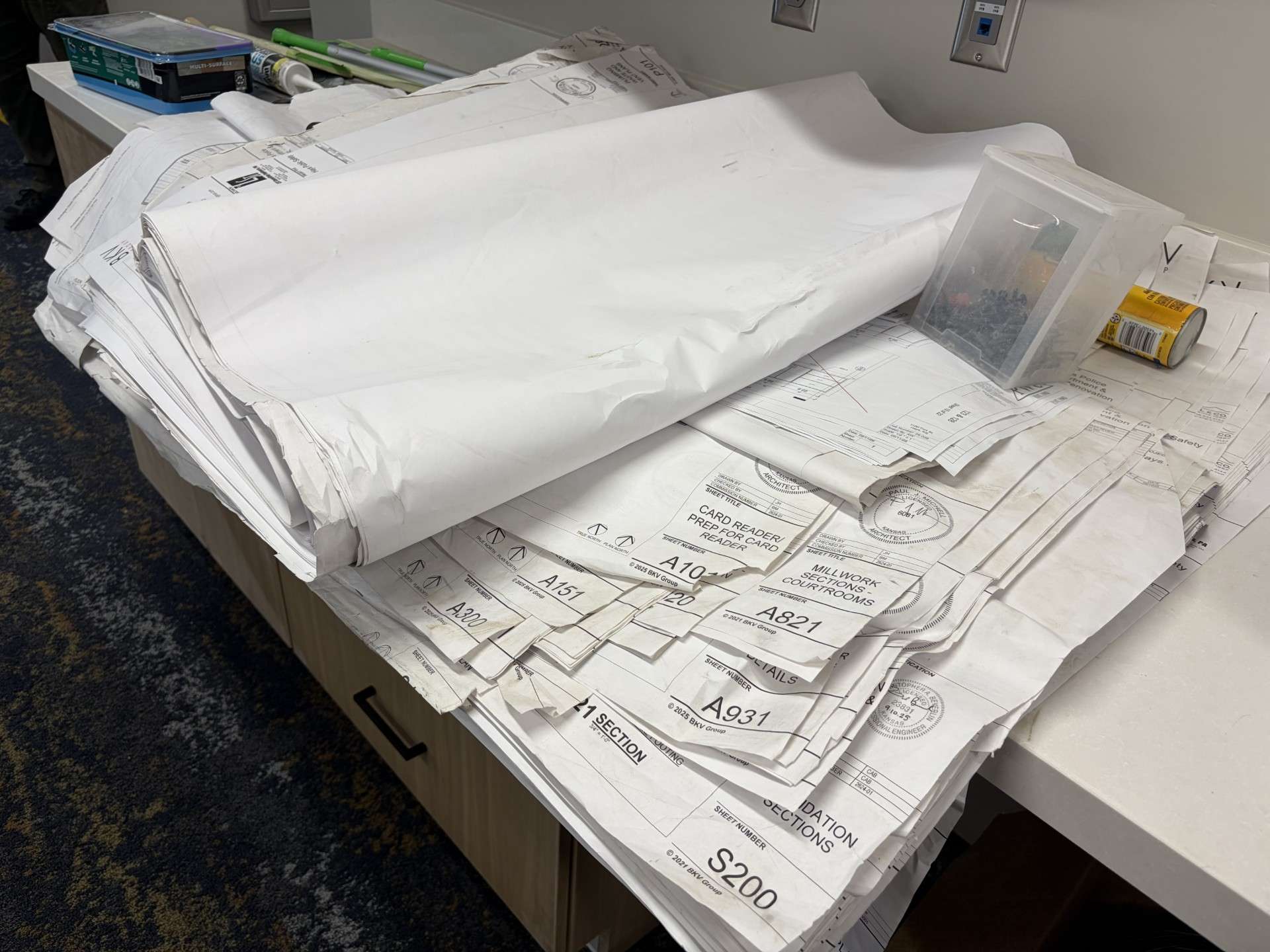 A portion of the blueprints for the remodeling project of the new Hays police station.&nbsp;Photo by Becky Kiser/Hays Post