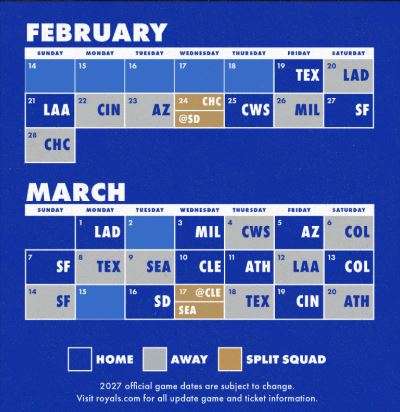2027 Royals Spring Training Schedule