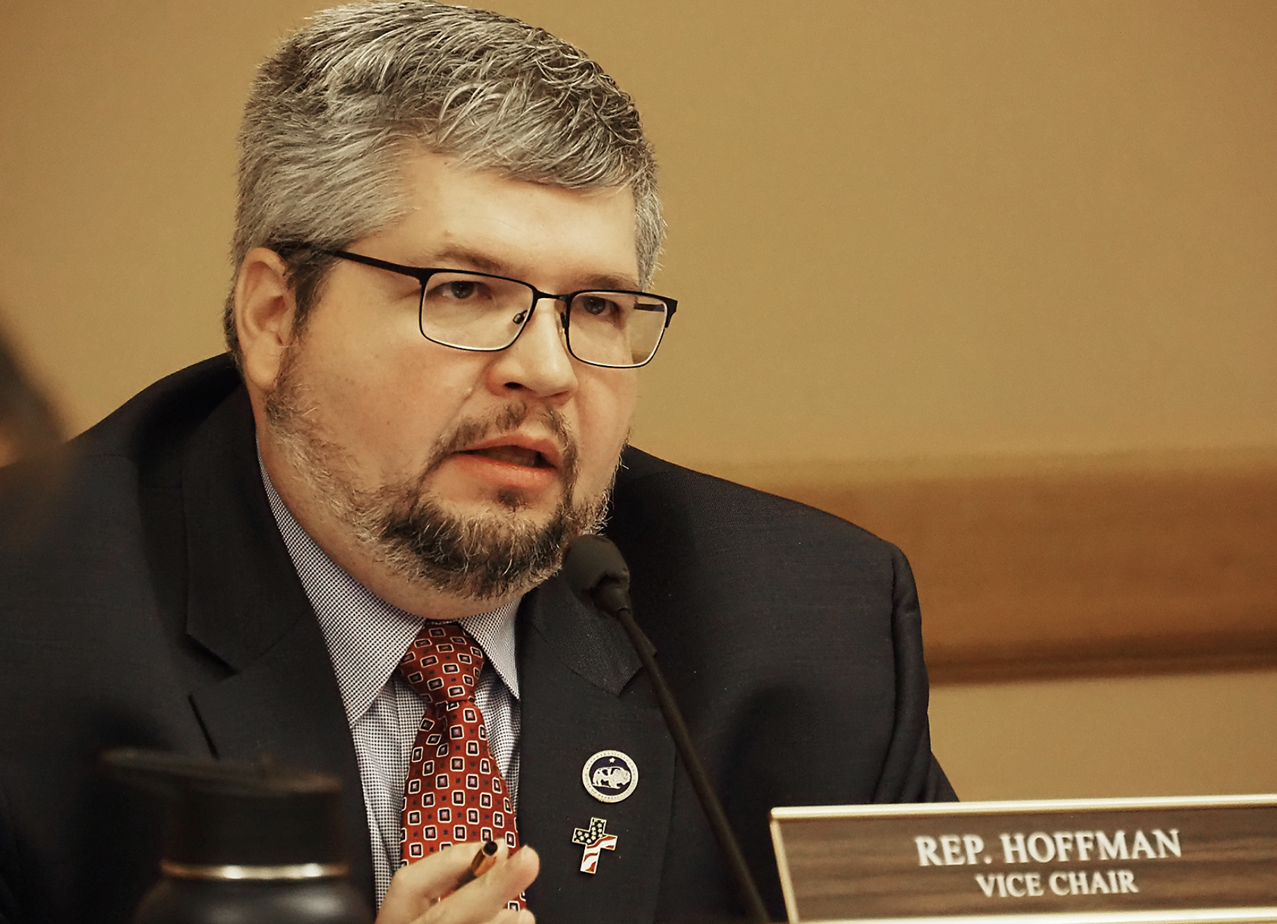  Rep. Kyle Hoffman, a Coldwater Republican on the Kansas Legislature's joint budget committee, is among GOP lawmakers questioning the transfer of $24 million by the Kansas Department for Children and Families from among several disability service programs. This image is a 2022 photo of Hoffman at the Capitol. (Photo by Sherman Smith/Kansas Reflector)