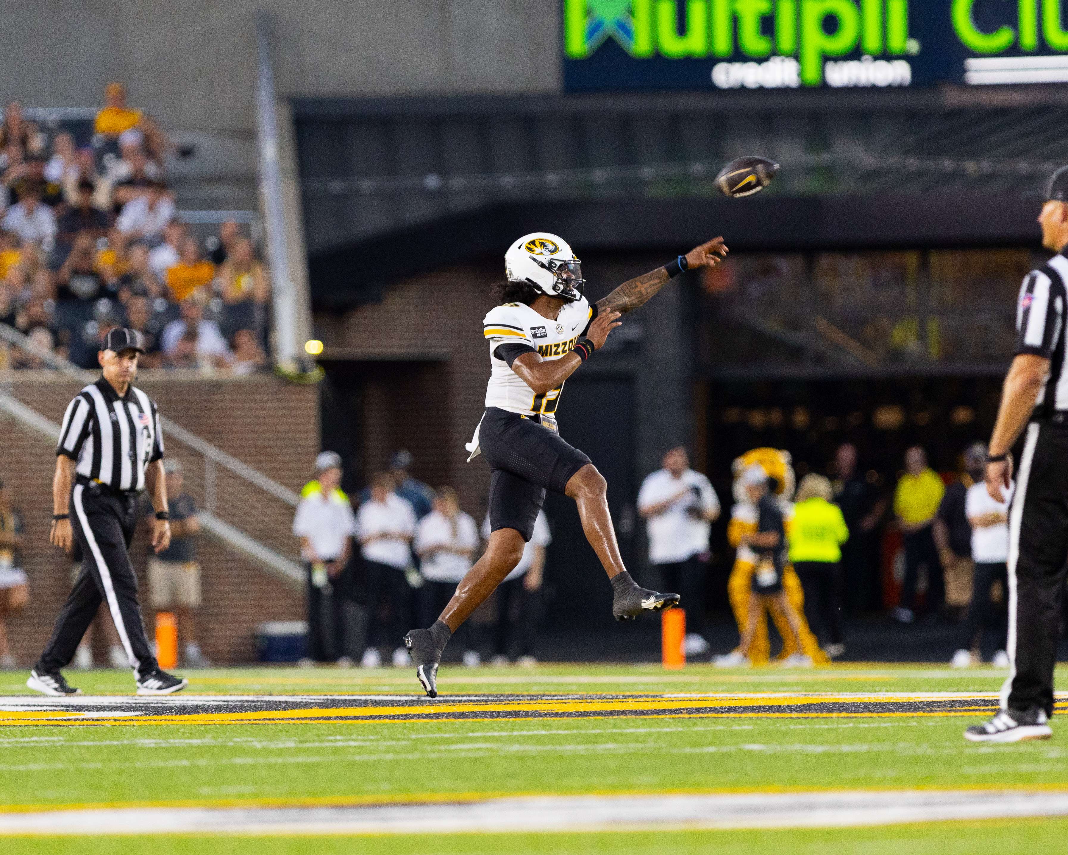 Austin Simmons finished 17-of-19 for 252 yards with four touchdowns in his debut as the starting quarterback for the Missouri Tigers in a 54-14 win over Arkansas Pine Bluff/ Photo courtesy of Mizzou Football on X