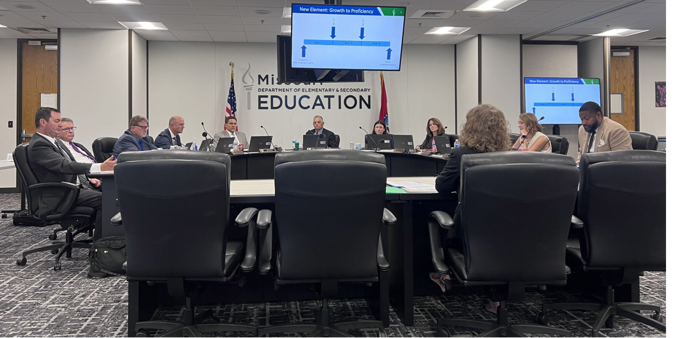 Missouri Department of Elementary and Secondary Education’s Deputy Commissioner of Learning Services Lisa Sireno explains the department’s ‘A’ through ‘F’ report card framework to the State Board of Education on Aug. 18, 2026. The department is holding feedback sessions to gather educators’ input on the plan (Annelise Hanshaw/Missouri Independent)