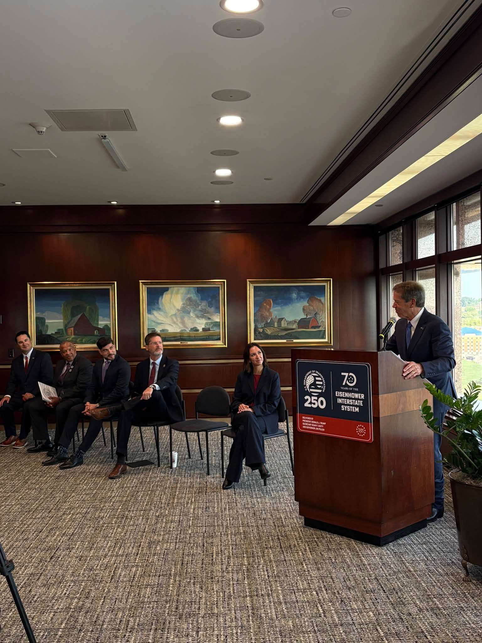 Gov. Jim Pillen speaks during a transportation funding announcement highlighting $5.15 million in federal grants awarded to Nebraska to advance major transportation projects. (Governor Jim Pillen Facebook)
