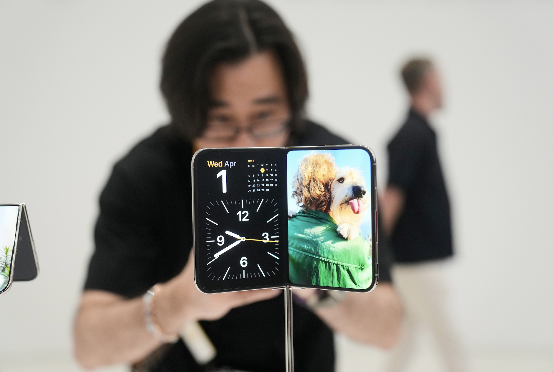 The iPhone Duo is displayed on Wednesday, Sept. 9, 2026, on the Apple campus in Cupertino, Calif. (AP Photo/Jeff Chiu)