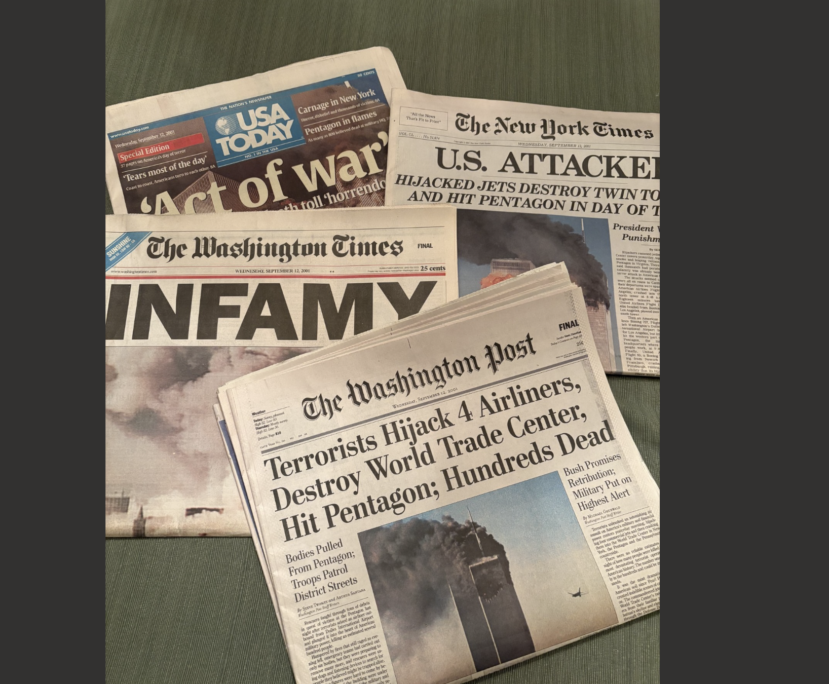 Newpapers on the morning after the 9/11 attacks-Post photo
