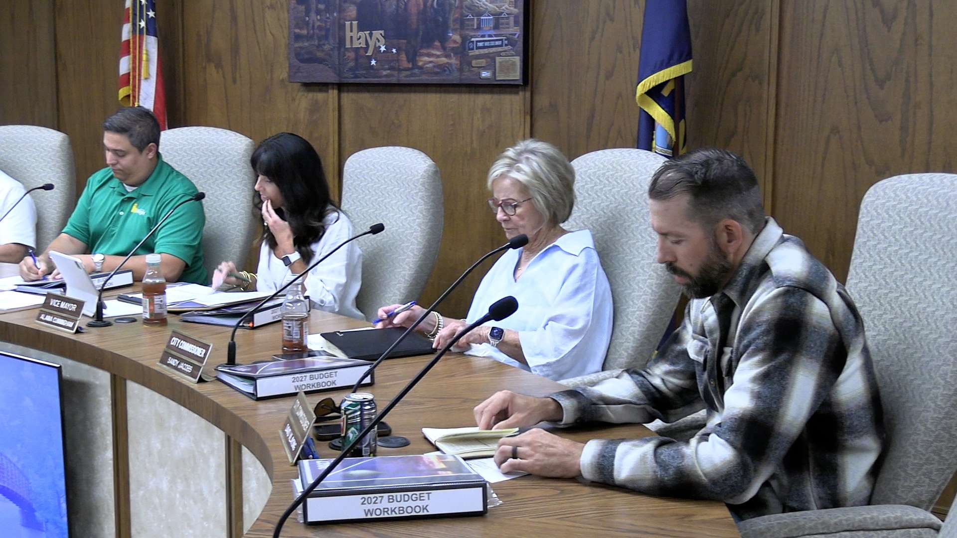 Hays city commissioners approved the 2027 budget Thursday on a 3-1 vote, with David Vilaysing dissenting. Shaun Musil was absent from the meeting. Photo by Becky Kiser/Hays Post