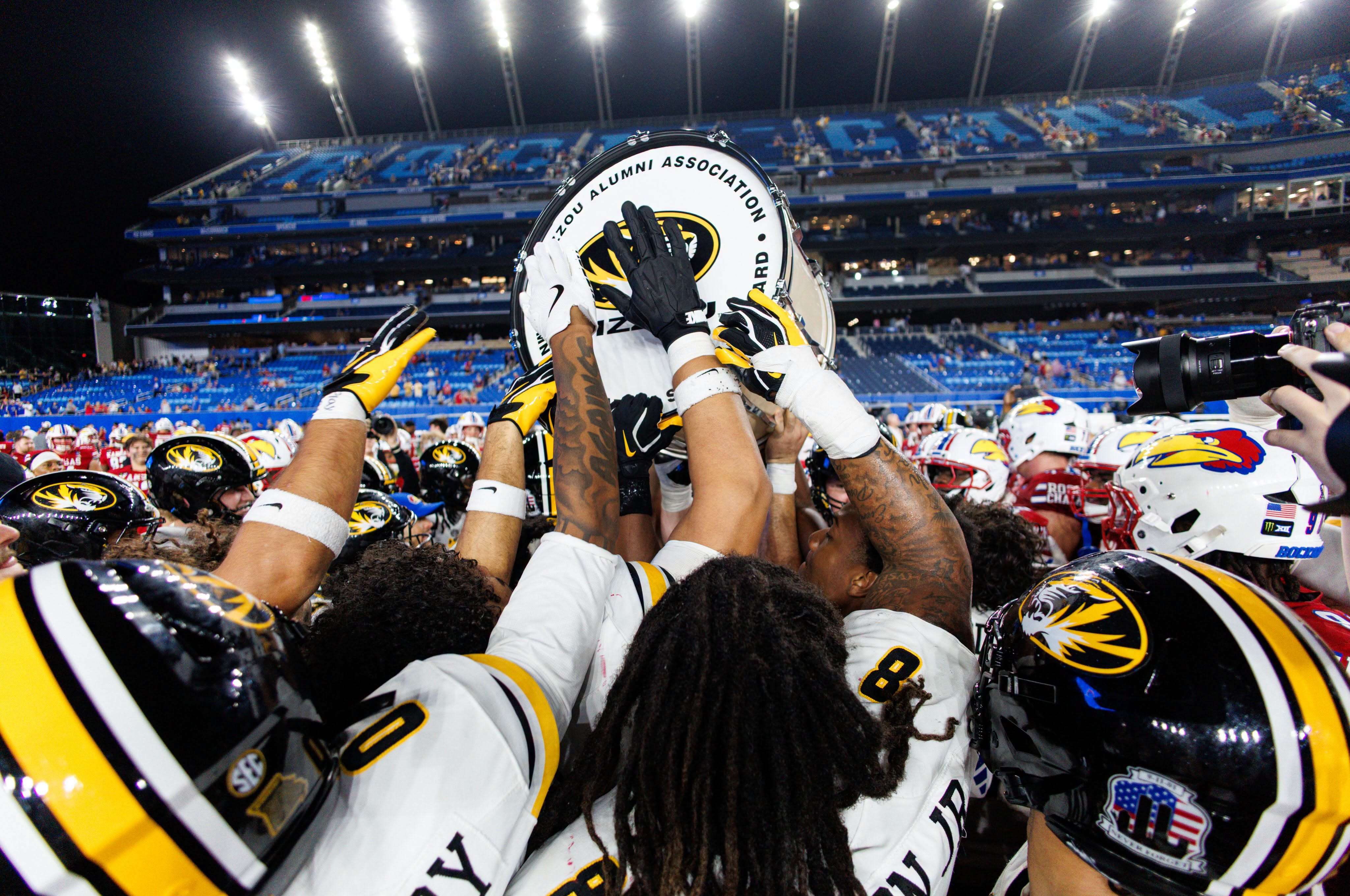 The No. 23 Missouri Tigers beat the Kansas Jayhawks 38-21 to claim the Border War showdown in Lawrence, Kansas on Friday/ Photo courtesy of Mizzou Football&nbsp;