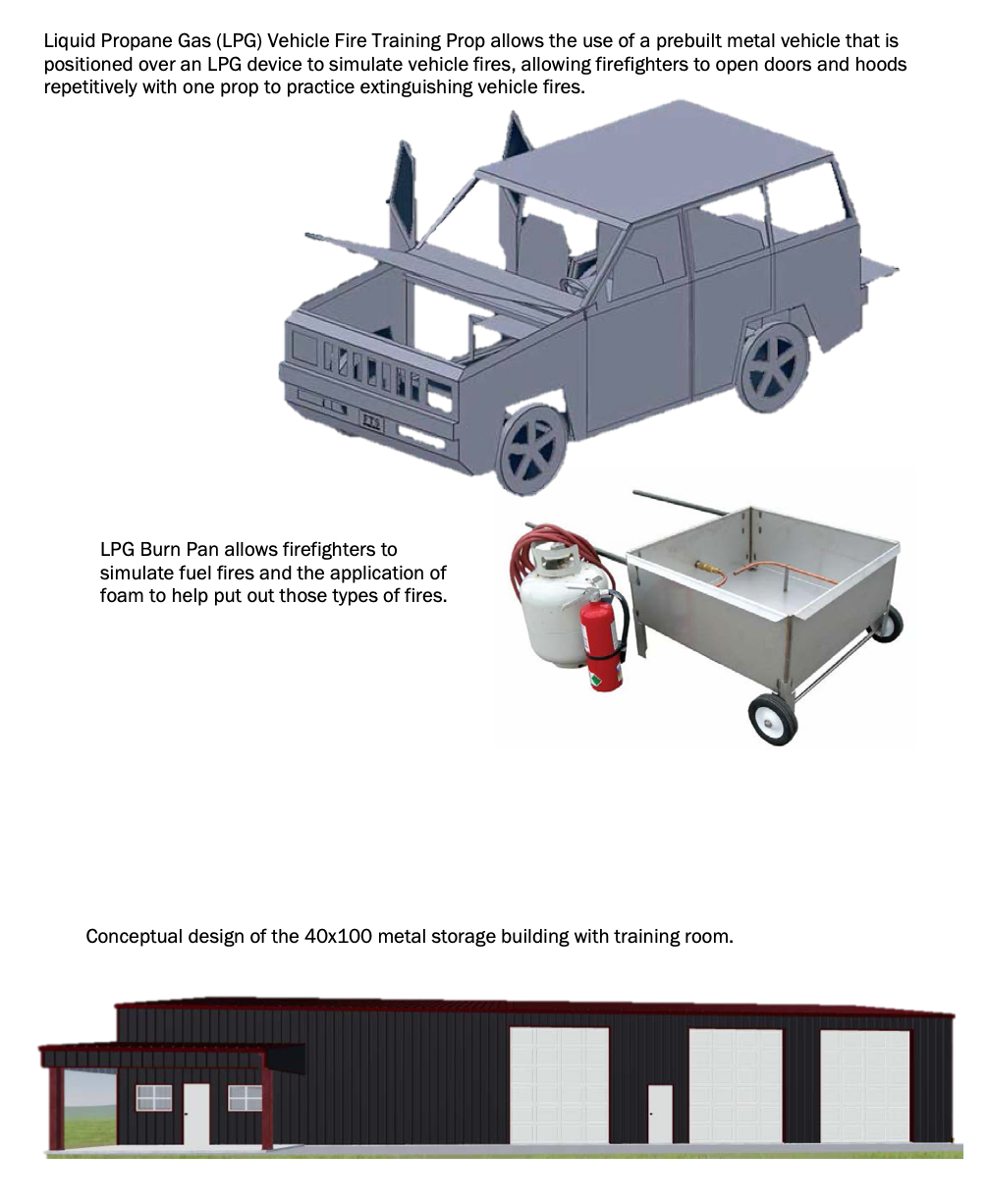 Artist rendering of the vehicle fire training equipment and the classroom. Courtesy image