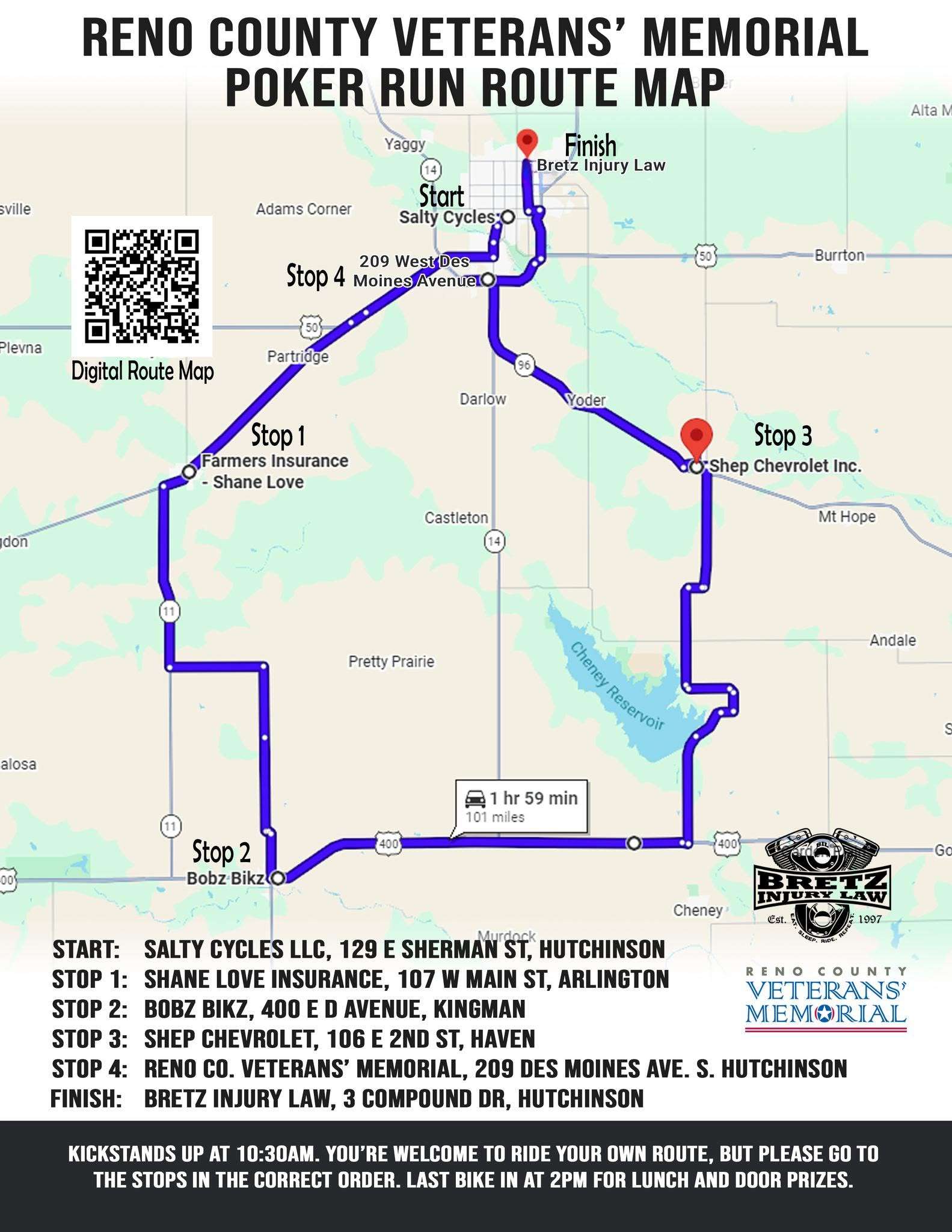 Bretz Injury Law's Veterans' Poker Run Map