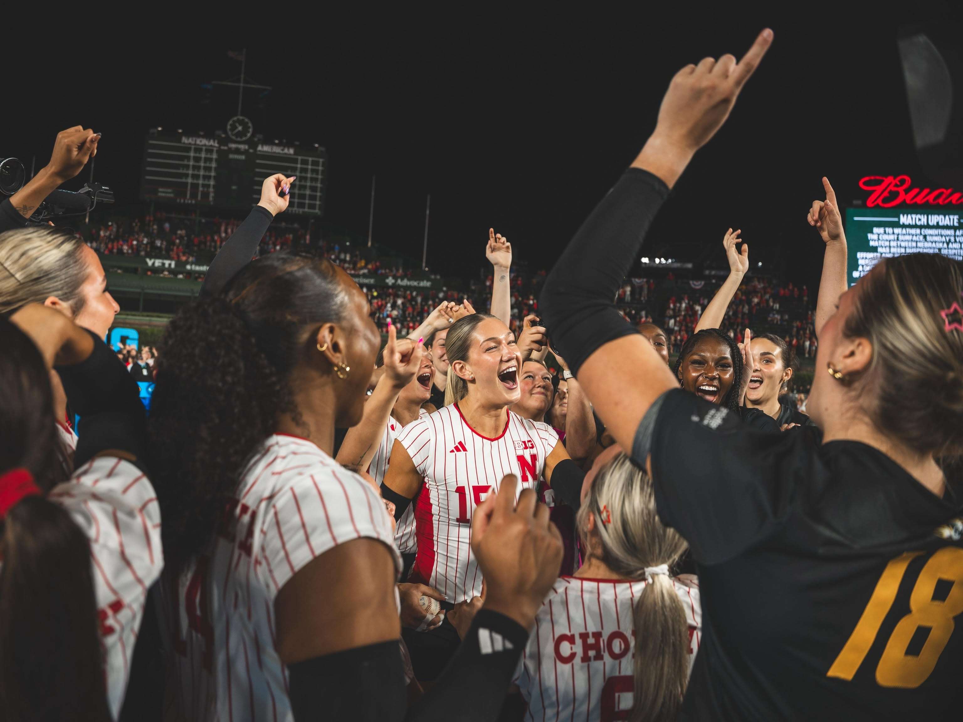 A volleyball match between No. 1 Nebraska and Missouri which was suspended at Wrigley Field due to unsafe court conditions will be rescheduled, and start over, in Lincoln, Nebraska on September 23rd/ Photo courtesy of Nebraska Volleyball
