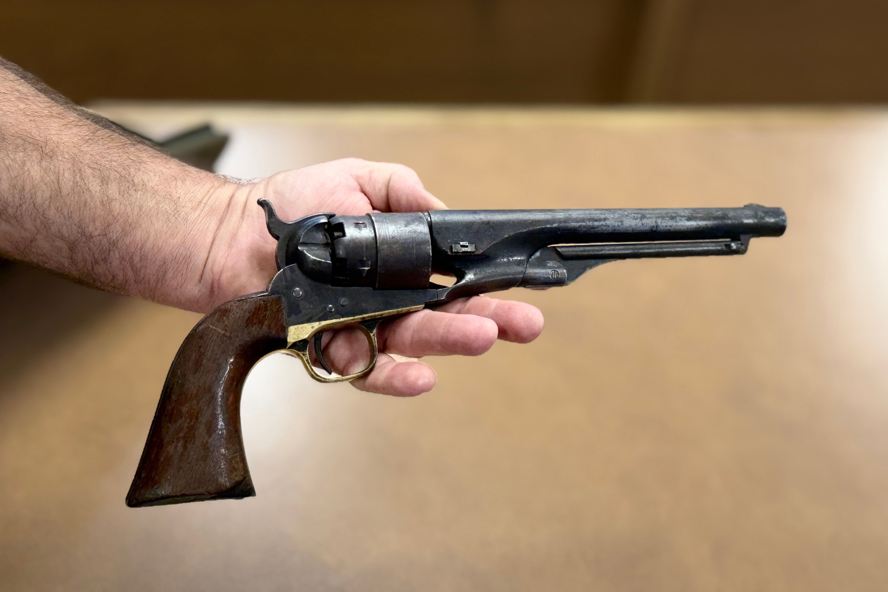 A closer look at George N. Moses’ Colt Model 1860 Army percussion revolver, now returned to Barton County for preservation and public display.