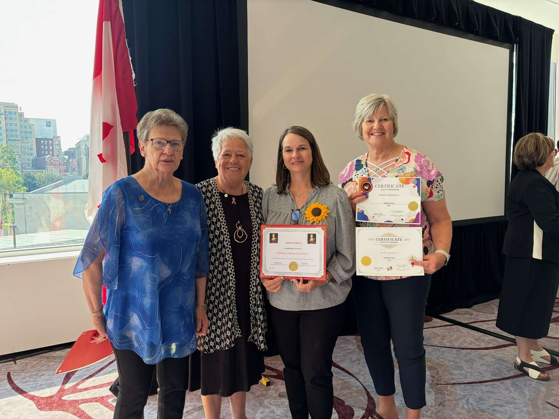 Peggy Feltis, past regent of Circle 254 and current state regent, Michelind Huard, international regent, Canada, Judy Brummer, regent of Circle 254, and Debra Klaus, vice-regent of Circle 254. Courtesy photo
