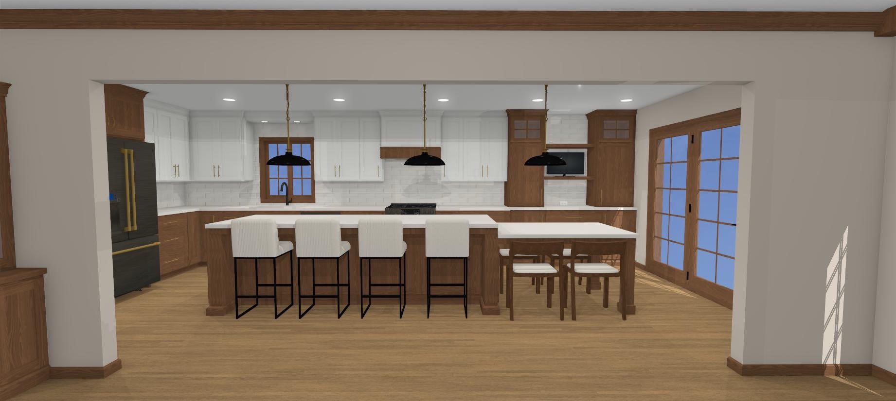 A 3D rendering model created by Crystal Hoffert shows a completed kitchen design could look before she gives the plans to Dennis and Dustin. Photo courtesy of Hays Planing Mill. <br>