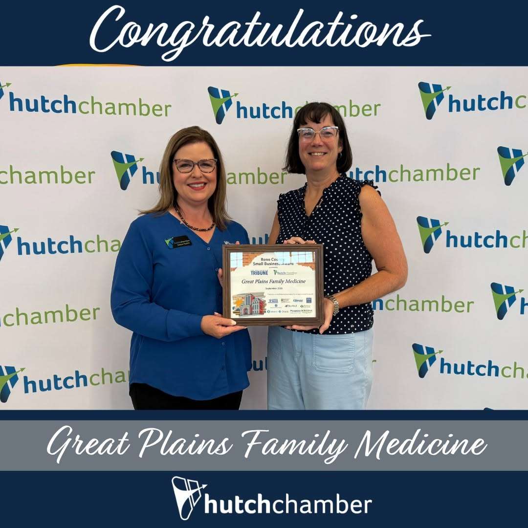 Great Plains Family Medicine Hutchinson has been named the Hutch Chamber September Small Business of the Month. Pictured: Debra Teufel of the Hutch Chamber and Dr. Andrea Herrera of Great Plains Family Medicine. (Picture Courtesy of the Hutch Chamber)