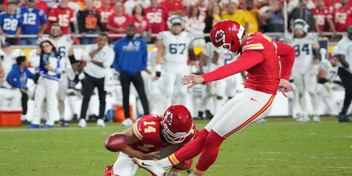 Harrison Butker nailed a 40 yard game winning field goal in overtime as the Kansas City Chiefs beat the Indianapolis Colts 33-30 on Sunday Night Football/ Photo courtesy of X