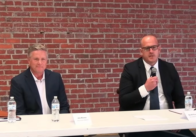 North Platte City Council Ward 3 candidates Scott Young, left, and Jim Riewe participate in the North Platte Downtown Association’s 2026 Candidates Forum. Candidates discussed local government, taxes, development, schools and other issues ahead of the Nov. 3 general election.