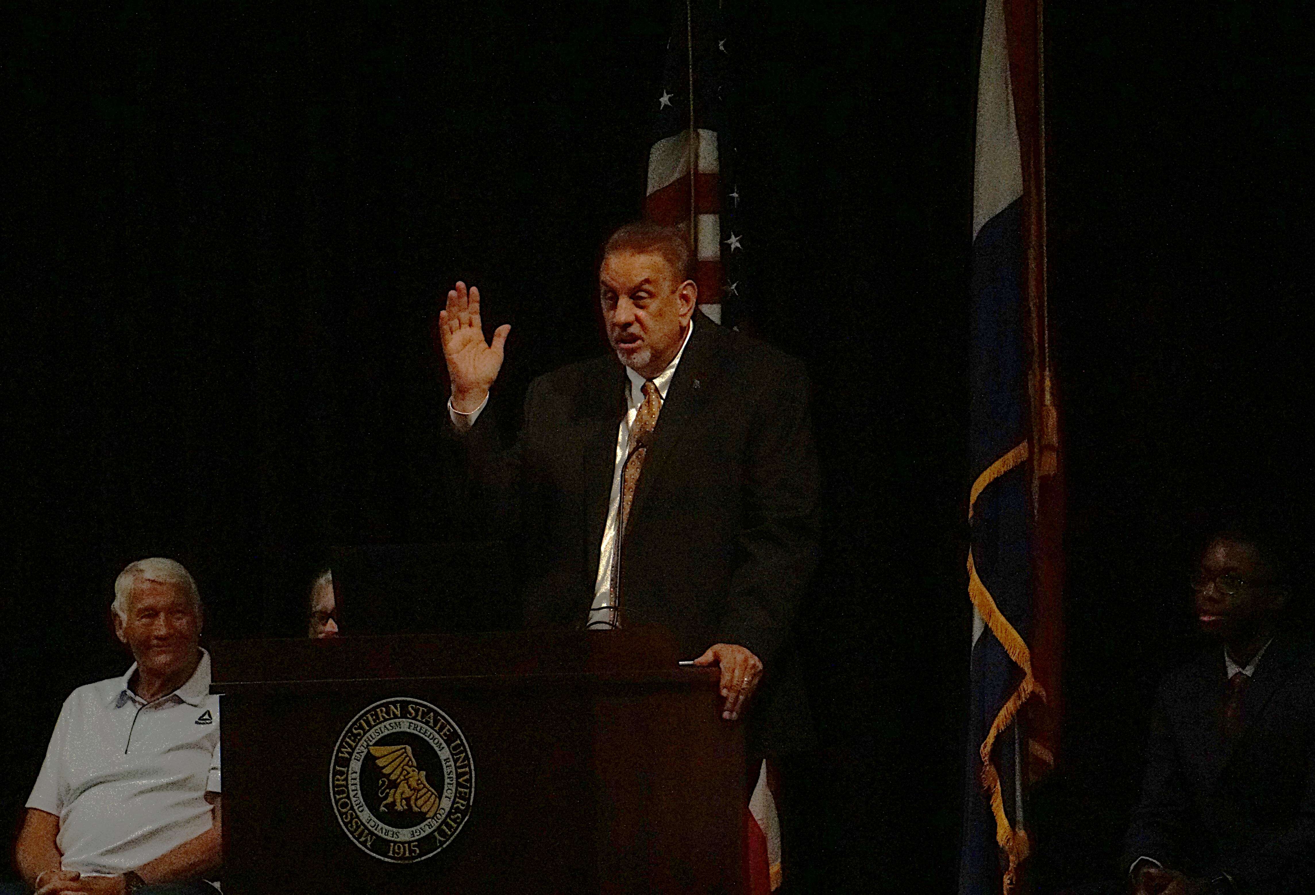 MoWest President Lenny Klaver during Founders Day presentation/ Photo by Matt Pike