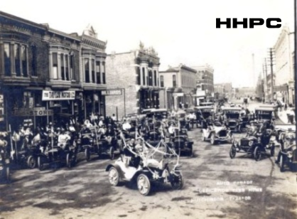 Elks Club Auto Tour - In Front of Taylor Motor Co. - 23 E. Sherman - July 24, 1908 (By Hirst). Courtesy of the Conard-Harmon Collection.