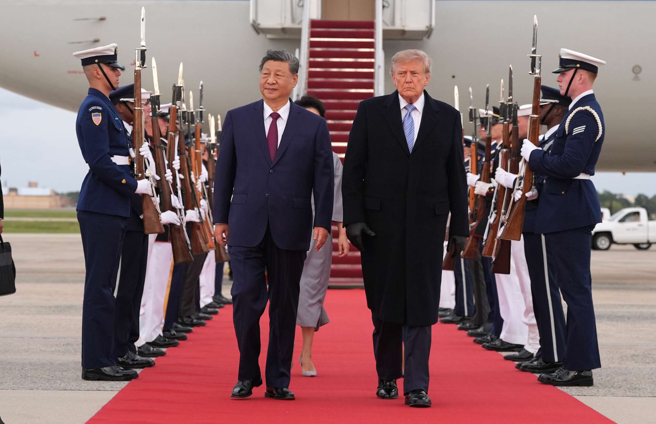 President Donald Trump and first lady Melania Trump walk with China's President Xi Jinping and his wife Peng Liyuan at Joint Base Andrews, Md., Wednesday, Sept. 23, 2026.(AP Photo/Alex Brandon)
