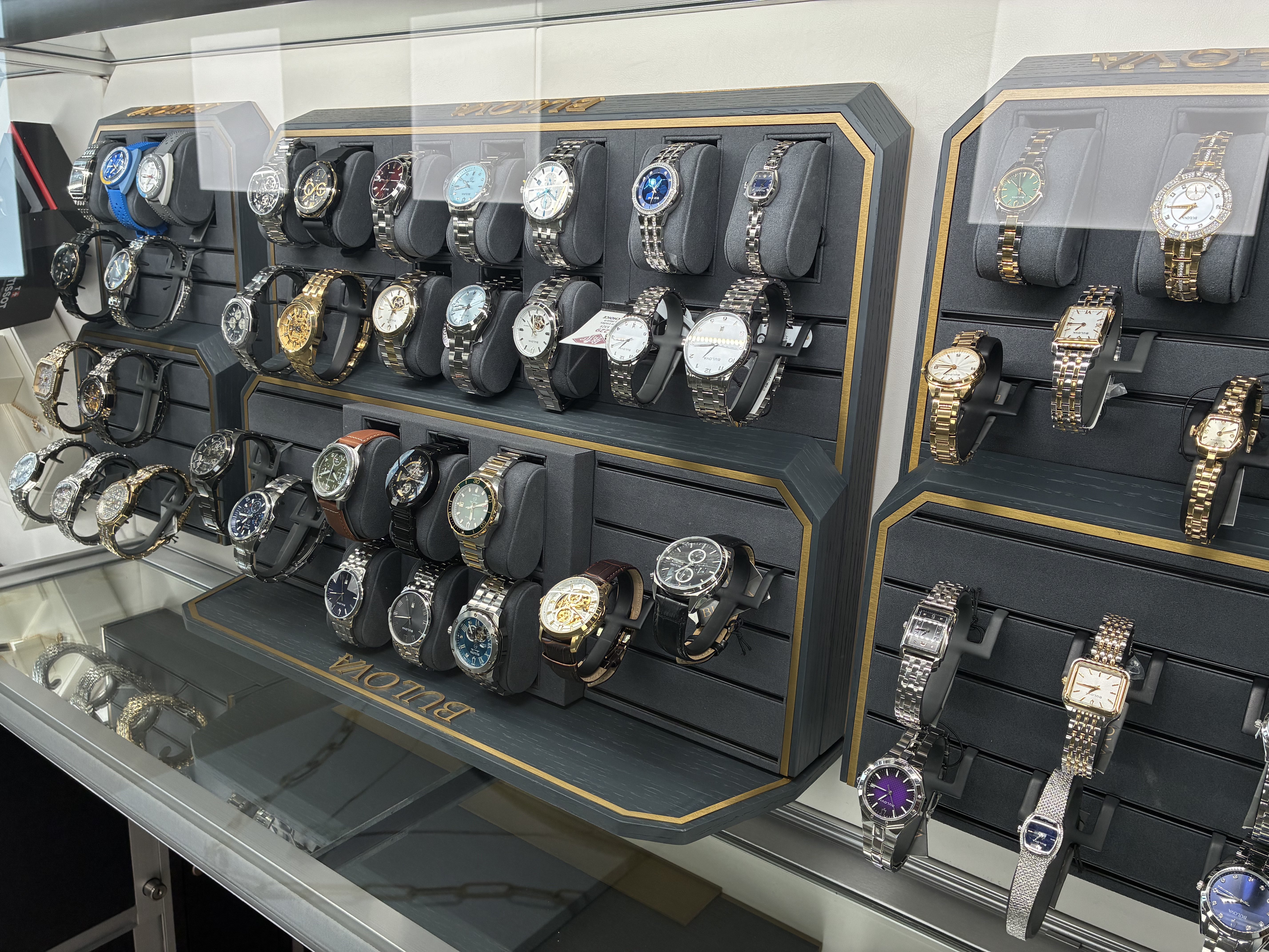 Watches are displayed at the jewelry store’s new location, where the larger showroom gives customers more pieces to browse. Photo by Alin Hett/Hays Post<br>