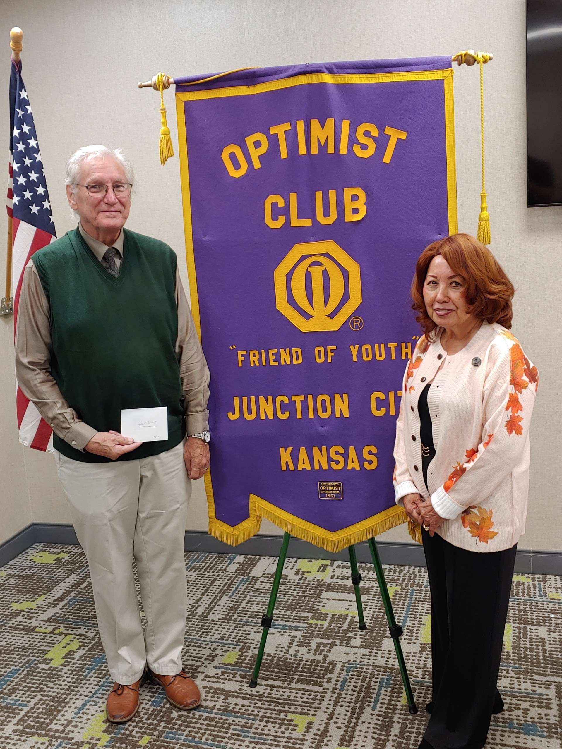 Pictured left to right: John Triplett and Nita Miller, JC Breakfast Optimist Club President 