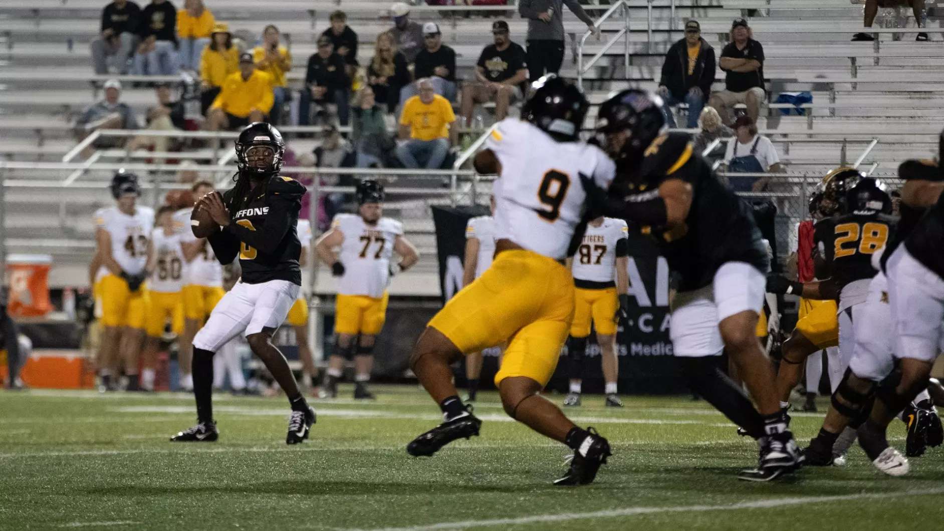 MoWest quarterback Isaiah Tate completed 28-of-40 passes for 429 yards with six touchdowns and an interception as the Griffons beat Fort Hays State 46-29/ Photo courtesy of Brian Mayer-MoWest Athletics