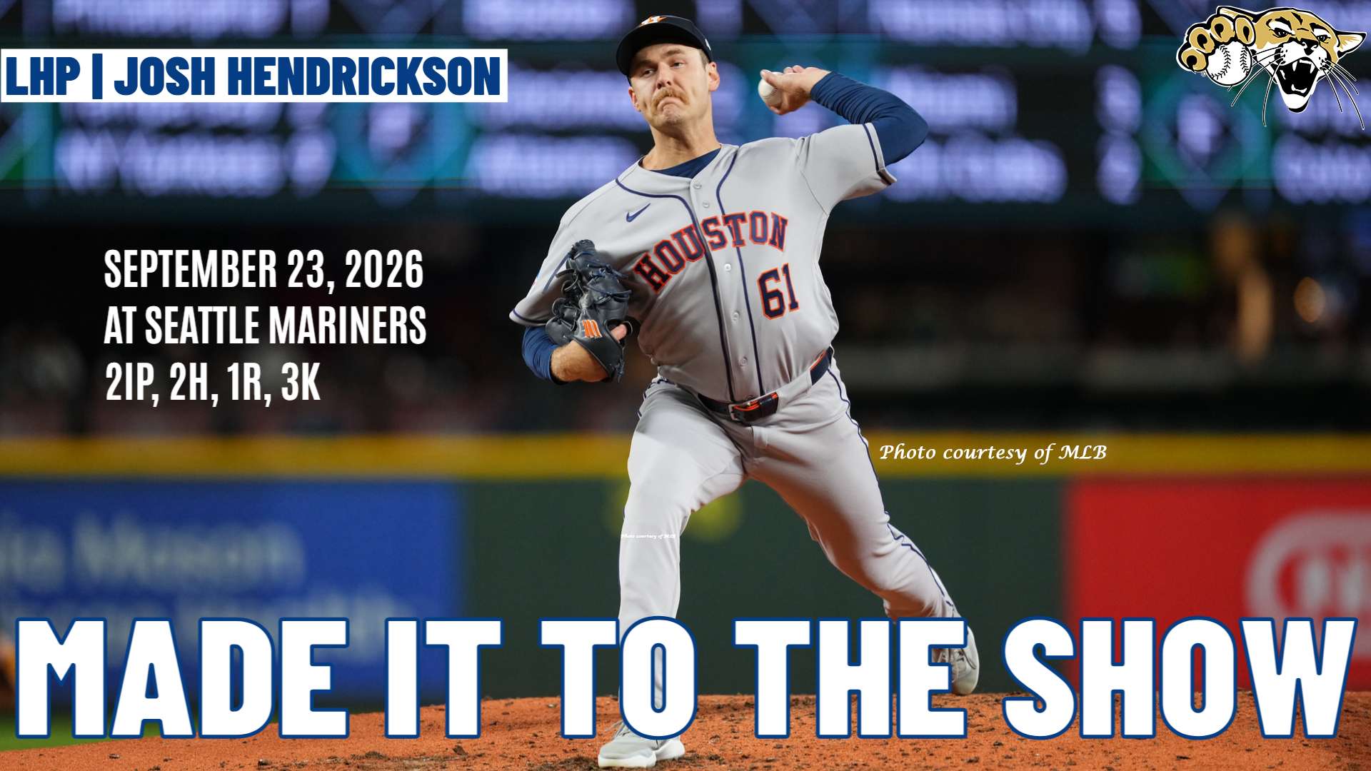 Josh Hendrickson MLB Debut (Photo courtesy of MLB) (BartonSports.com)