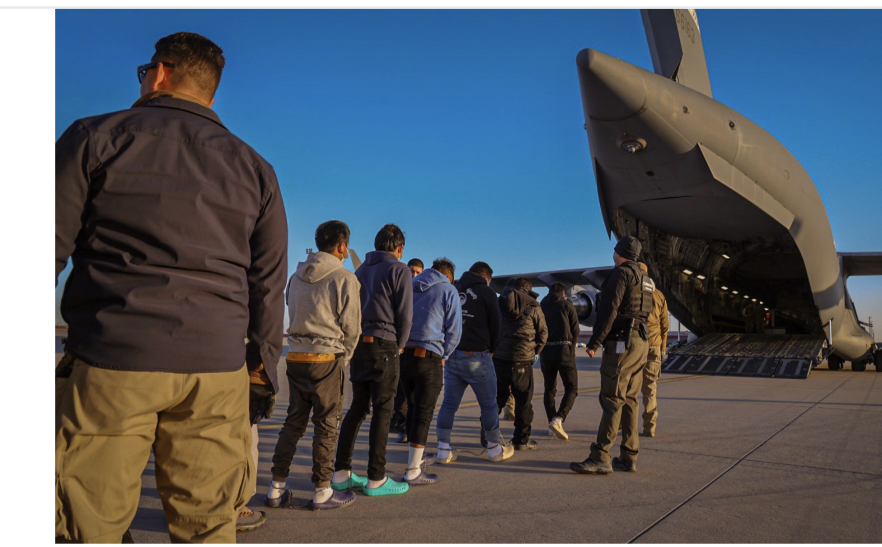 FILE A C-17 Military Transport with the 301st Airlift Squadron of the 60th Air Mobility Wing from Travis Air Force Base loading Illegal Aliens from Guatemala on a deportation flight Photo White House