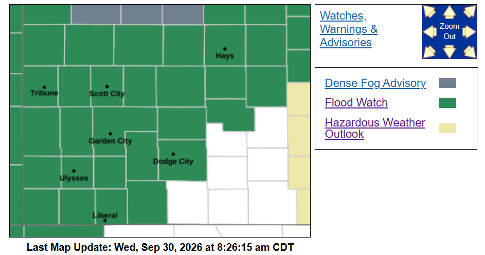 Flood Watch through 7 p.m. Thursday. National Weather Service, Dodge City